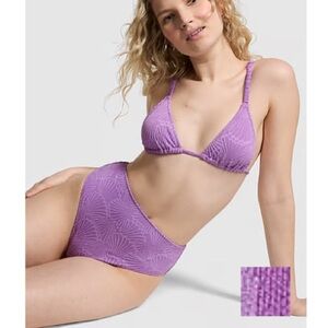 VS Pink Textured High Waisted Cheeky Bikini Bottom Light Purple Large swim